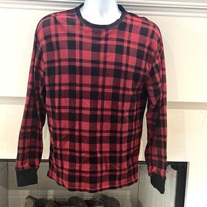 POLO RALPH LAUREN Checkered Plaid Long Sleeve Thermal Tee Red Black